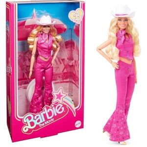 Barbie movie collectible doll margot robbie as Barbie in PINK western outfit NEW
